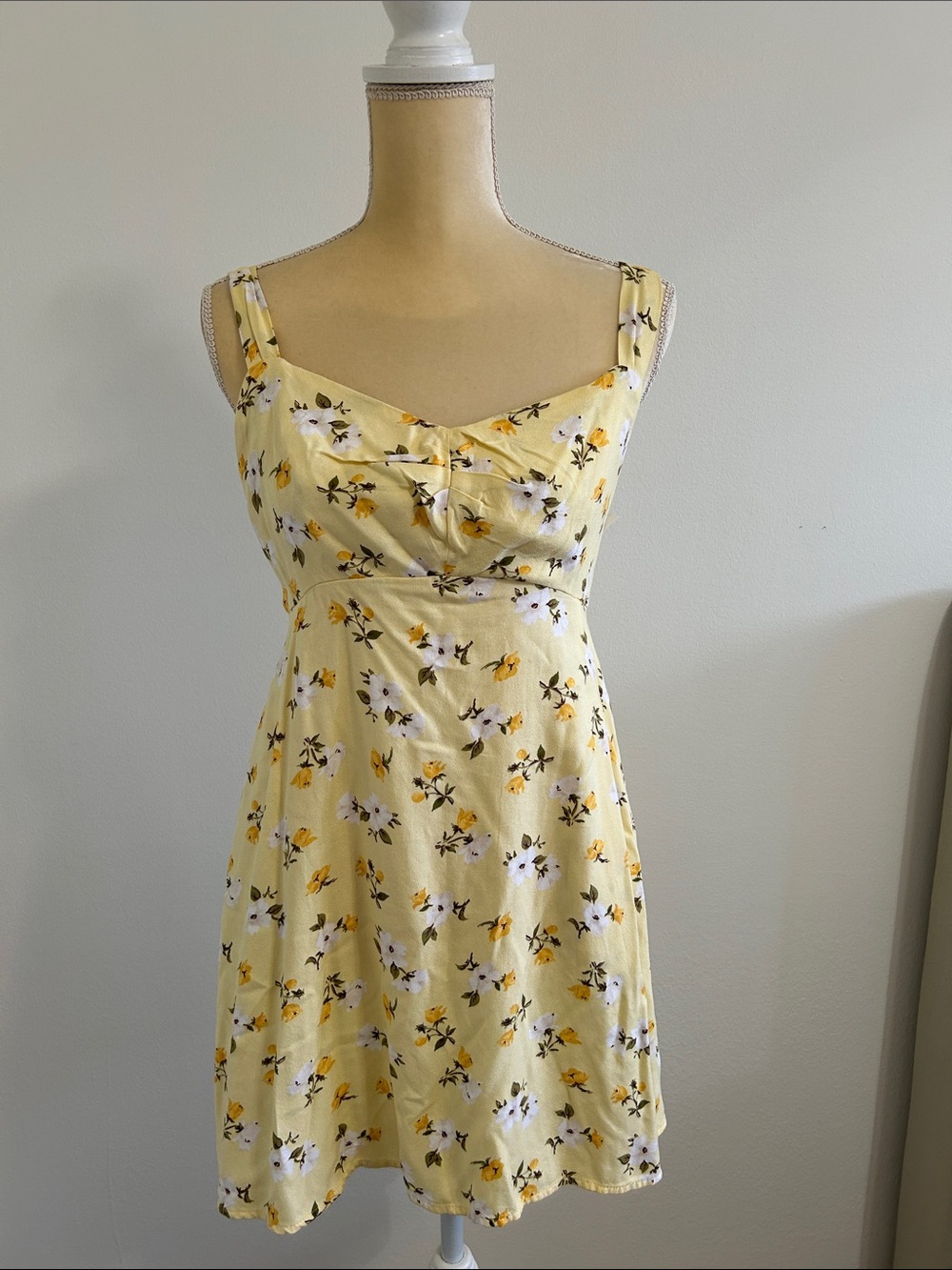 Old Navy Yellow Floral Mini Dress with Sweetheart Neckline